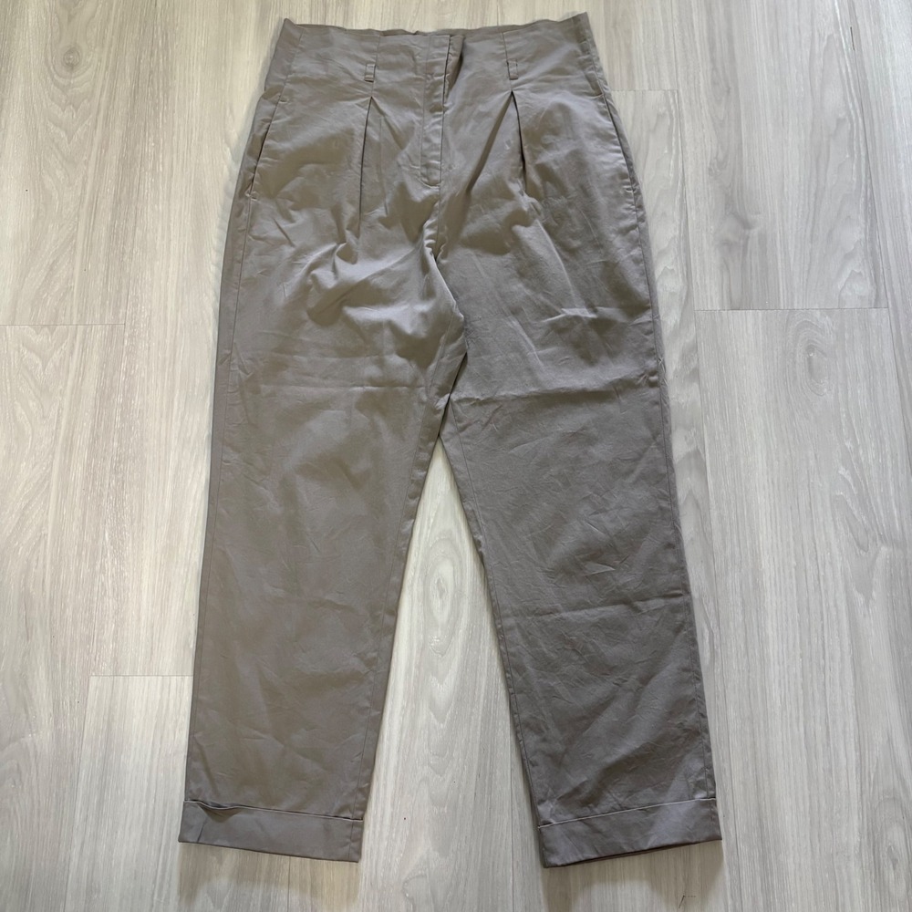 Peserico Pant Women High Waisted Pleated Tapered Trousers Taupe Brown Italy 46